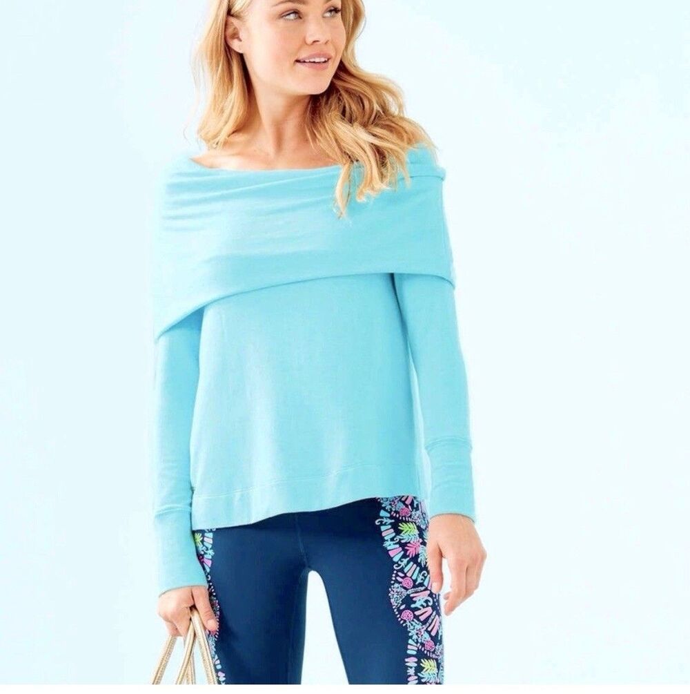 Lilly Pulitzer Foldover Belinda Bali Blue Bright Long Sleeve Blouse Medium